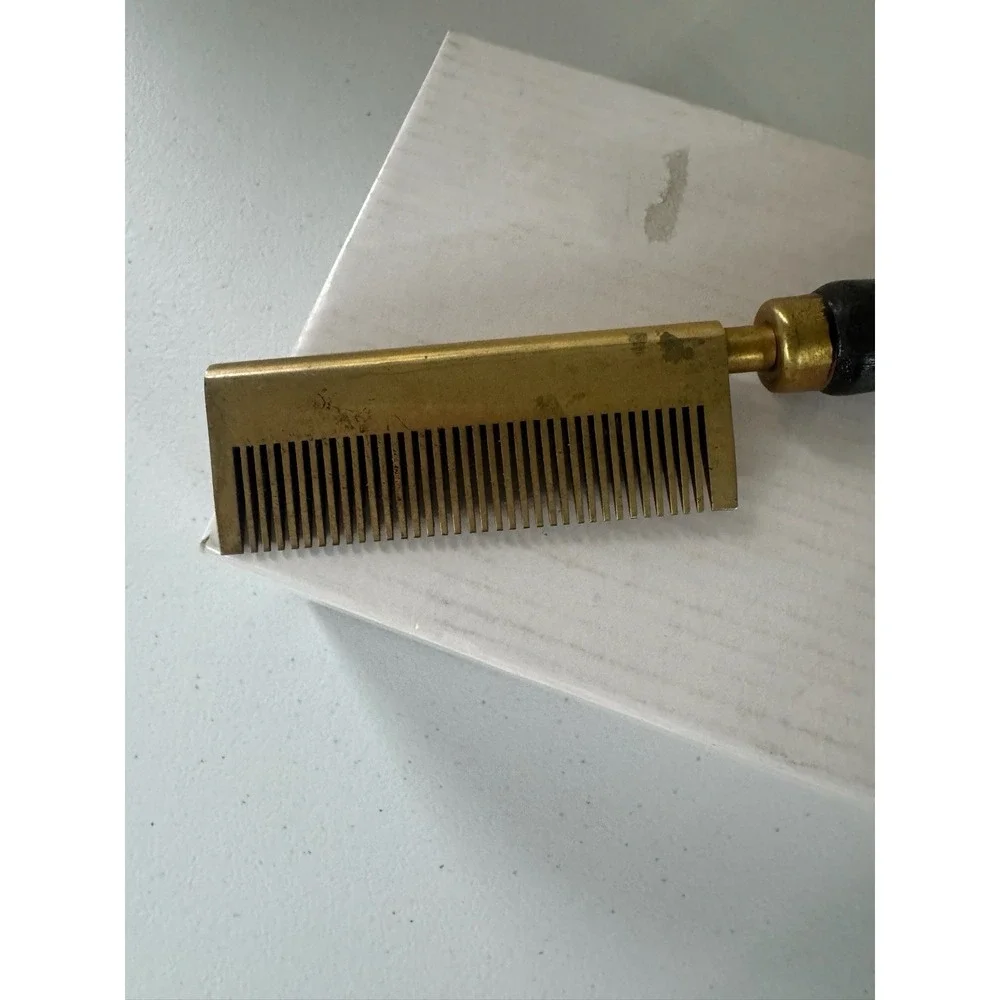 Vintage Annie Brass Hot Oil Hair Straightener Comb w/ Wood Handle